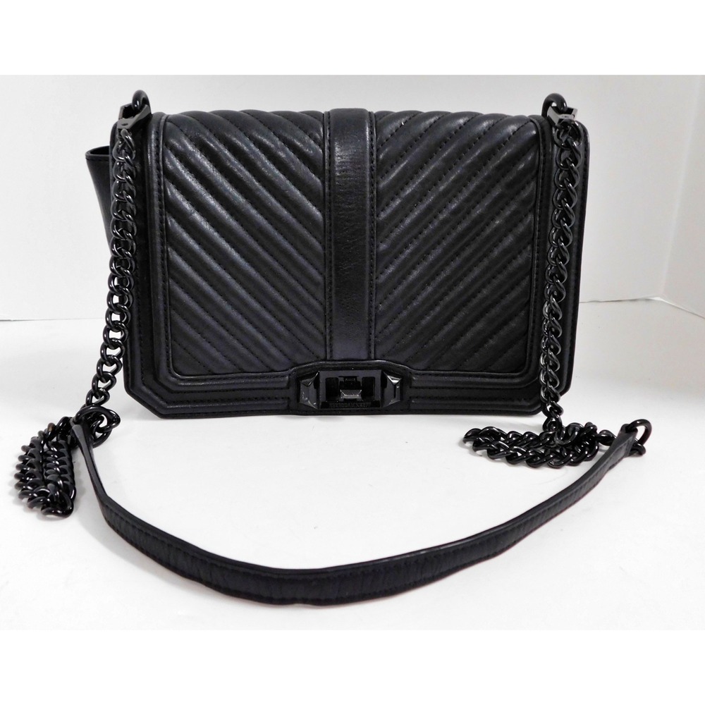 Rebecca Minkoff Black Quilted‎ Leather Chevron Love Crossbody